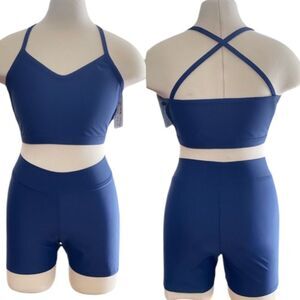 Custom dance cheer tryout convention costume 2 piece set navy blue  SA adult